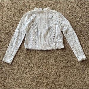 Bebe Long Sleeve White Crochet Top Size Small